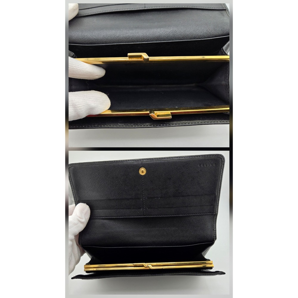 Celine Macadam Triomphe Long Wallet Black Brown Monogram Kiss Lock Clutch - Picture 4 of 10